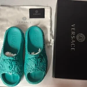 Versace | Shoes | Versace Turquoise Slipon Loafers With  display picture 3